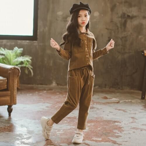 Childrens Clothes Girls Two-piece Suit The New 2019 Autumn Small Pure and Fresh and Western Style Cultivate Ones Morality