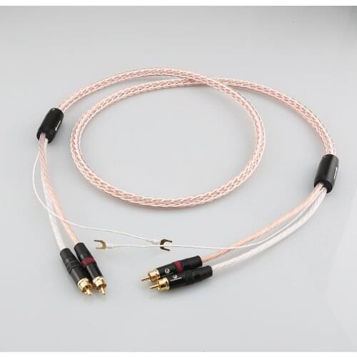 High Quality 8TC PHONO Cable 2 RCAs to 2 RCAs cable HiFi LP Audio Phono Tonearm Cable with Ground Wire