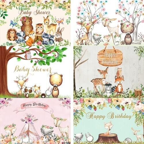 Woodland Backdrops for Photography Birthday Party Banner Decor Fox Animals Baby Shower 1st Birthday Photo Background Photocall