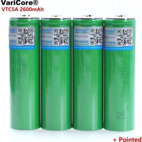 2pcs/lot VariCore VTC5A 2600mAh 3.6V 18650 Lithium Battery 30A Discharge for US18650VTC5 batteries +Pointed