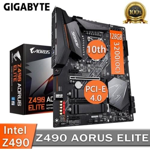 LGA 1200 Gigabyte Z490 AORUS ELITE Motherboard PCI-E 4.0 DDR4 128GB Supprt 10th-Gen Cpu Desktop Z490 Gaming Placa-Mãe 1200 New
