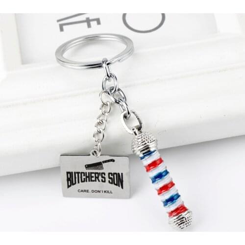 Mini Barber Shop Pole Key Chain Butchers Son Alloy Keychain Accessories Pendant Key Ring Charms Keychains for Ladies