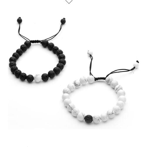 2PCS/lOT Fashion Friendship Woven Stone Bracelet Natural Howlite Chakra Healing Men Lava Bangle for Love