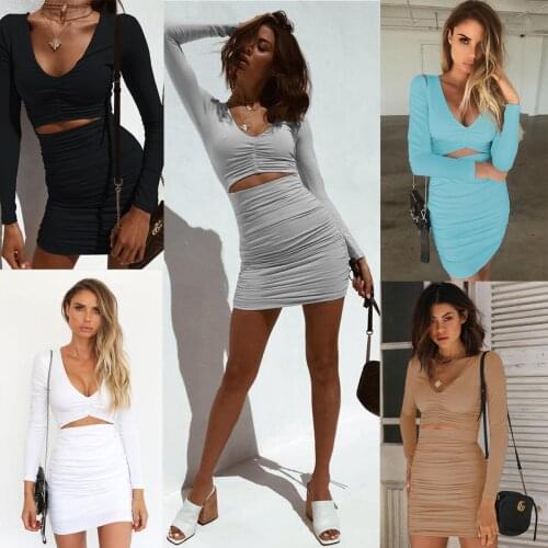 2021 Autumn And Winter New Long-Sleeved Sexy V-Neck Slim Dress
