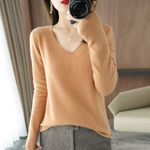 2021 Autumn/Winter New,Sweater Womens Knitted Pullover,Hollow V-Neck,Classic Style,Simple Slim,Soft,All-Match Bottoming Shirt