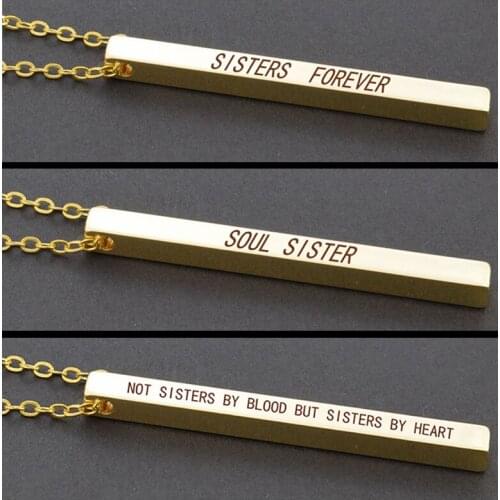 Sister Necklace Letters Vertical Bar Necklace Not Sisters By Blood Engraved Bar Pendant Friendship Sister Jewelry Gift for Her