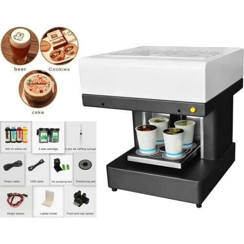 Coffee Macaroon Candies Printer 4 Cup Automatic Cake Printer Custom Cake Food Printer for Cappuccino Biscuits Printing Machine
