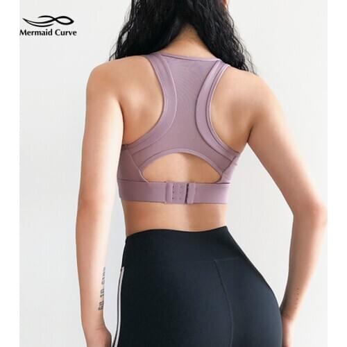 Mermaid Curve Net Yarn Patchwork Sports Bra Women Shockproof Running Yoga Bra Adjustable Back Buckle Quick-Drying Fitness Bra