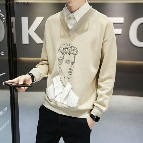 VERSMA Korean V-neck Knitted Ugly Christmas Sweater Men Pullover Spring Vintage Yellow Sweater Men Women Plus Size Dropshipping