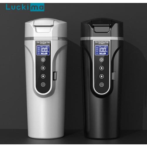 Smart Car Electric Heating Cup for Coffee Tea Milk 450ML Portable Auto Travelling Electric Water Kettle Cup BPA-Free LCD Display