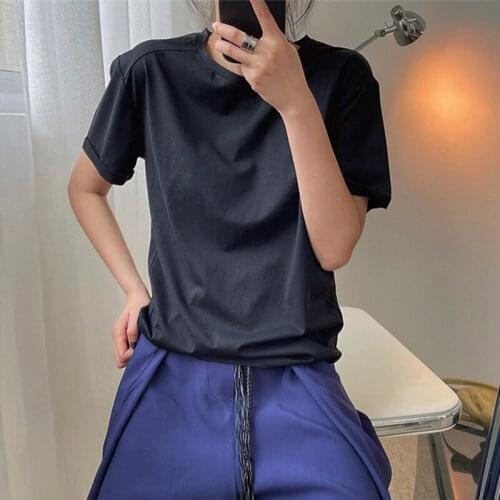 2021 New Summer High Quality Women T-shirt Round Neck Loose Fashion Ladies Tee Solid Color Casual Elegant Female Tops T216