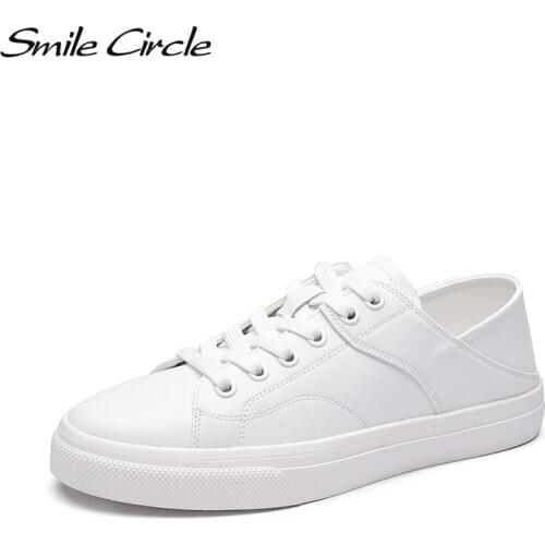 Smile Circle Women Sneakers Flat Platform shoes Genuine Leather Fashion Casual white shoes Ladies Autumn 2019