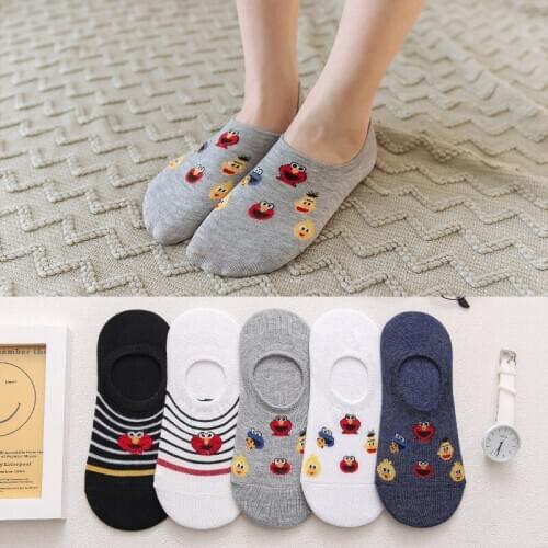 Harajuku Socks Women Cute Sesame Street Anime Socks Cotton Cartoon Pattern Ankle Sock Woman Casual Lady Happy Socks for Girls