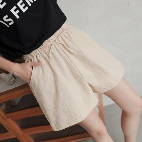 Womens Cotton Linen Shorts Hot Sale High Waist Drawstring Wide Leg Trousers WDC7622