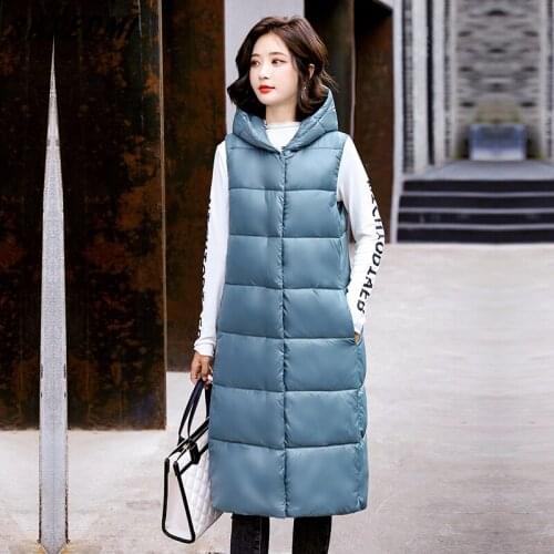 SWREDMI Winter Warm Long Waistcoat Women Fashion Hooded Vest Snow Wear 2021 New Solid Cotton Padded Parkas Jacket Sleeveless