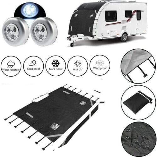 Universal 1set Auto Caravan Front Towing Cover Protector With 2 LED Light Shield Dustproof 220x175cm