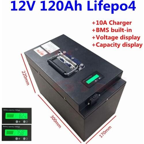12V 120Ah lifepo4 battery pack 12V lithium battery waterproof for electric motorcycle tricycle sea motorboat inverter + Charger