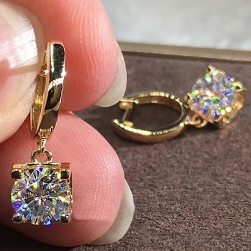 18K Yellow Gold 4 Carat Drop Clip Earrings Women Present Wedding Anniversary Engagement Party Each 2 Ct Round Moissanite Diamond
