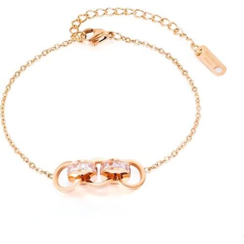 2020 fashion rose gold round Zircon bracelets for women charms kpop stainless steel wristband jewelry adjustable accessorie gift