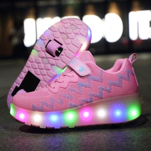2020 Fashion LED Pink Black 2020 Shoes Breathable Childrens Two-Wheel Shoes Detachable Kids Single Wheel Roller Skates 28-43
