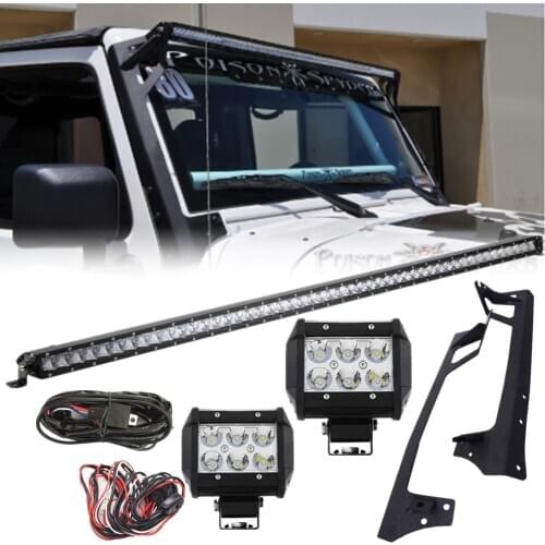 3D 52" Single Row Combo Straight LED Light Bar Offroad Fog Lamp Holder Roof Mount Bracket For Jeep Wrangler JK 07-17 2/4 Door