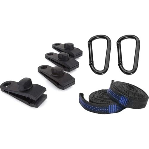 4Pcs Awning Clamp Grip -Tent Clips Accessory with 2PCS Hammock Strap Double Ring and D-Shaped Steel Buckle