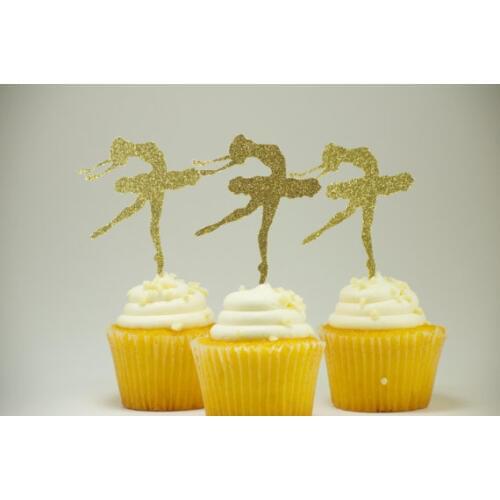 Antique gold glitter ballet dancer wedding cupcake Toppers Bridal baby Shower birthday Engagement party cake decors toothpicks