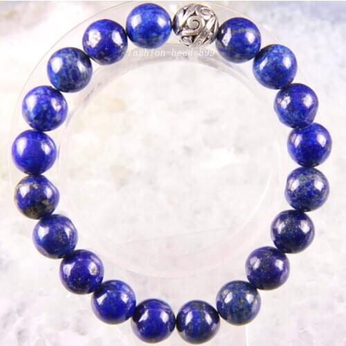 Bracelet 6 8 10 12 14MM Natural Stone Gem Round Beads Stretch Blue Lapis Bangle Charm Strand Fashion Jewelry 8"