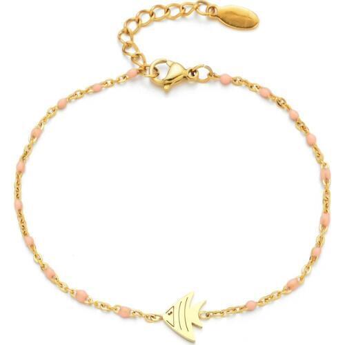 ZMZY Boho Ocean Fish Stainless Steel Chain Tone Beaded Bracelet Colorful Enamel Satellite Beads Bracelet Fashion Women Gifts