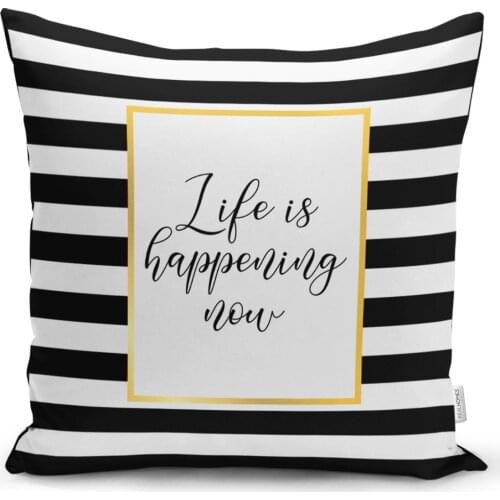 Black White Gold Written Modern Decorative Cushion Pillow Decorate Case Good Quality Stylish Home Garden Room Kitchen Gift Handy