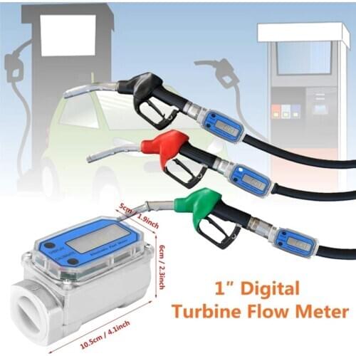 1″ Digital Turbine Flow Meter Gas Oil Fuel Flowmeter Pump Flow Meter Fuel Flow Meter High Accuracy for Measure Kerosene Gasoline