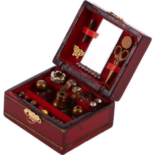 1:12 Scale Handmade Wooden Miniature Dollhouse Jewelry Box for Dressing Table Decor