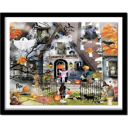 Halloween House Diamond Painting Cross Stitch Full Square Rhinestone Diamond Custom Diamond Embroidery FS611