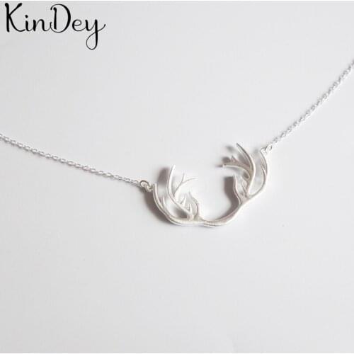 Kindey Fashion Real Silver Color Deer Antlers Necklaces for Women Statement Jewelry Girls Christmas Gift