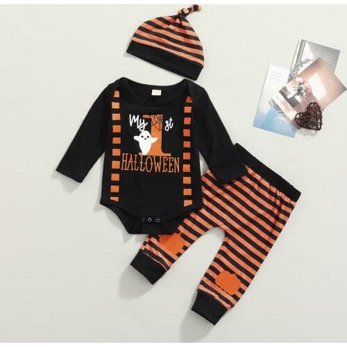 Ma&Baby 0-18M Newborn Infant Baby Boys 1st Halloween Costume Letter Long Sleeve Jumpsuit Romper Pants Hat Outfits DD40