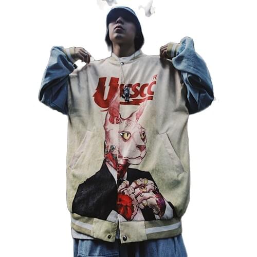 2021 Spring Men Oversize Jacket Hip Hop Casual Loose Print Baseball Uniform Bomber Jacekt Fashion Coat