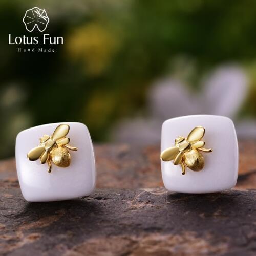 Lotus Fun Real 925 Sterling Silver Natural Handmade Designer Fine Jewelry Bee Kiss from a Rose Stud Earrings for Women Brincos