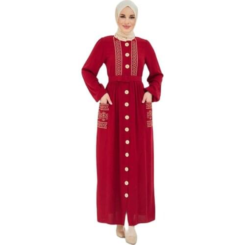 Muslim Women Dresses Hijab Long Sleeve Muslim Women Prom Party Ceremony Dress THICK BELTED EMBROIDERED HIJAB DRESS dubai abaya