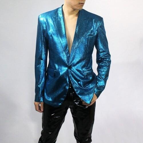 Nightclubs Men Glitter Suit Jackets Fancy Show Costume Party Coats Mens Wedding Blazer Gentleman Button Dance Bling Formal Suits
