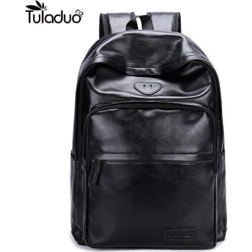 Man Leather Casual Brand USB Interface School Backpacks Bag With Headphone Hole Mens School Travel rucksack Laptop Backpack