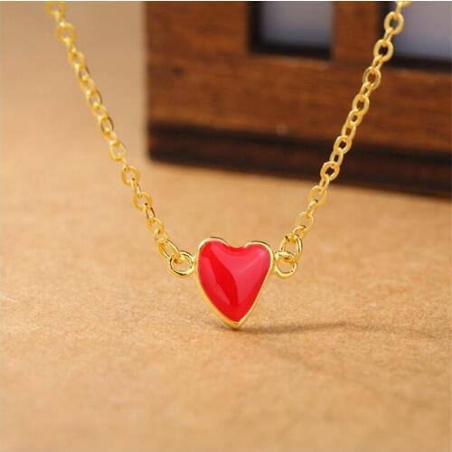 New Arrival Red Peach Heart Shaped Love 925 Sterling Silver Jewelry Sweet Women Gift Popular Clavicle Chain Necklaces H454
