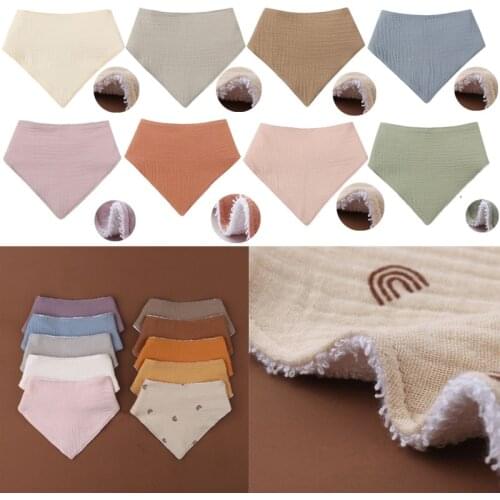 New Solid Colour Water Absorption Baby Bibs Soft Cotton Triangle Scarf Saliva Towel Newborn Snap Button Burp Cloths Baby Stuff