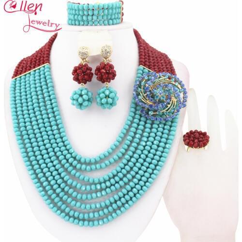 New African style Statement necklace jewelry set African Beads Jewelry Set nigerian wedding bridal Crystal Beads Necklace W5964