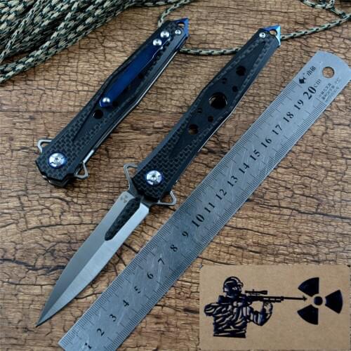 Jungle Edge JR3392 Survival Hunting Fold Knife D2 Spear Blade Carbon Fiber Handle Ball Bearing Flipper Gift Utility Knives