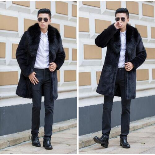 Autumn faux mink leather jacket mens winter thicken warm fur leather medium long coat men slim jackets jaqueta de couro fashion