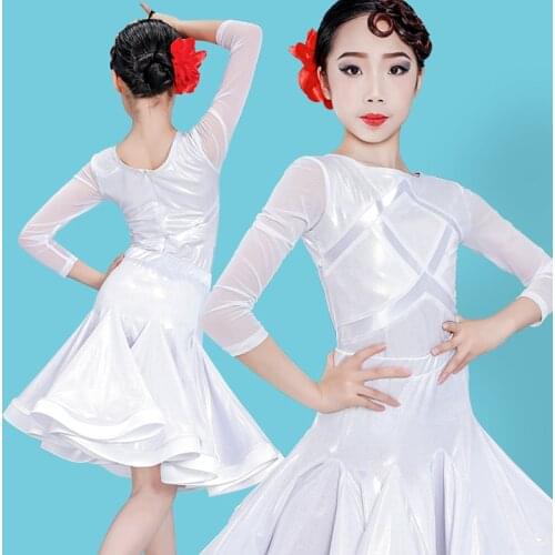 Latin Dance Dress For Girls Long Sleeve Green/White Practice Clothing Ballroom Dance Competition Dresses Rumba Tango Wear VO231