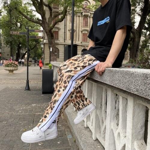 Palm Angels striped side zipper leopard camouflage men and women casual sports