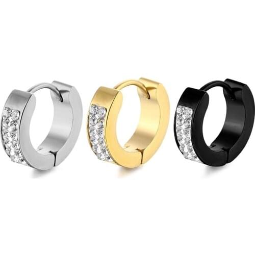 2 Row Rhinestone Pave Hoop Earrings For Women Stainless Steel Piercing Gold Earrings Punk Hip Hop Huggie Earrings For Men 1 Pcs