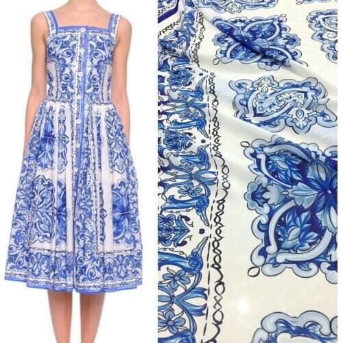 Blue and white porcelain chiffon printing clothing fabric drape handmade DIY shirt dress fabric polyester printed fashion cloth