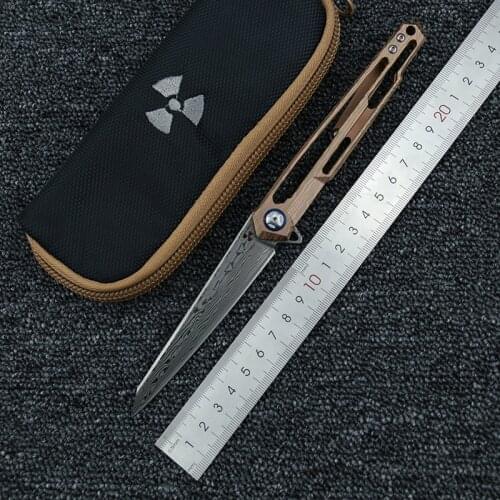 LEMIFSHE JR7394 Flipper Folding Knife VG10 Damascus Blade Titanium Handle Camping Hunting Survival Pocket Kitchen Knife EDC Tool